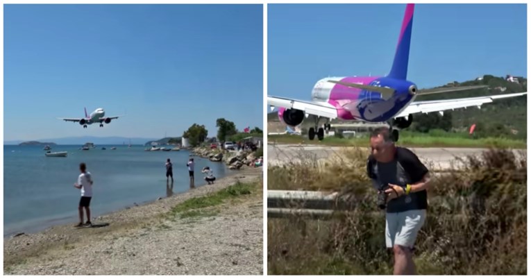 Авион слета на грчки остров, туристите шокирани се фрлаат на земја (ВИДЕО)