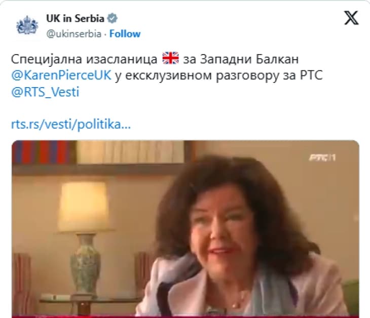 Карен Пирс, специјална претставничка на Велика Британија за Западен Балкан: Лондон не се меша во изборите во Србија