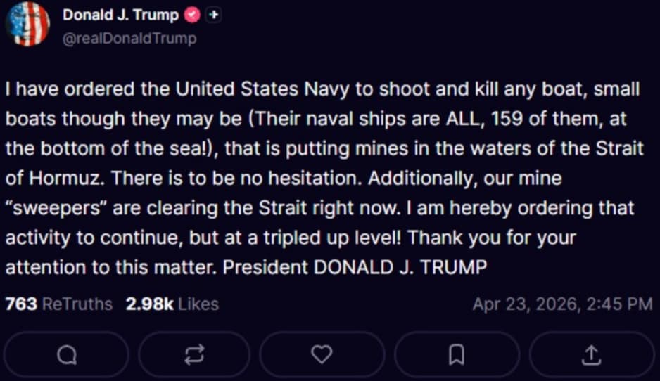 Трамп: Издадов наредба да се пука и уништи секој брод што поставува мини во Ормутскиот теснец