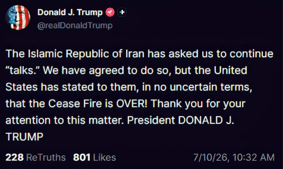 Трамп: Иран побара продолжување на преговорите и се согласивме, но примирјето заврши