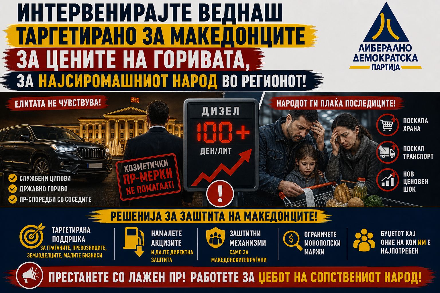 ЛДП: Интервенирајте веднаш таргетирано за Македонците за цените на горивата