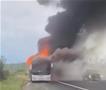 Автобус се запали кај велешката патарина: Сите патници навремено го напуштиле автобусот (ФОТО)