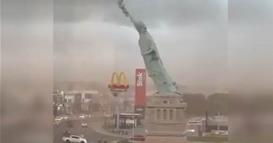 Видео: Ветер ја урна репликата на Статуата на слободата во Бразил