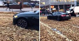 Со БМВ гази компири среде Брисел- не помина добор (ВИДЕО)