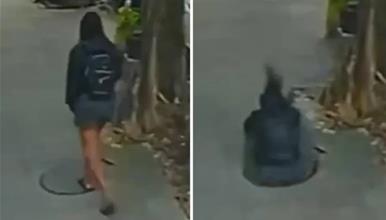 Девојка гледа во телефон, кога наеднаш пропаѓа во шахта (Вознемирувачко видео) 