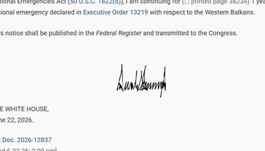 Трамп потпиша продолжување на националната вонредна состојба за Западен Балкан
