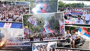 Илјадници симпатизери на Вучиќ се собраа на марш во Белград (ВИДЕО)
