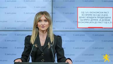 Кузманоска: Владата предводена од ВМРО-ДПМНЕ ја доведе економијата до раст од 4,3%