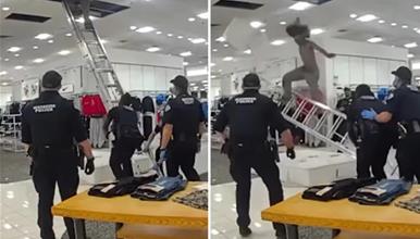 Снимка од апсење во трговски центар е хит- крадецот ползи низ таванот, полицијата го чека со душек (ВИДЕО) 