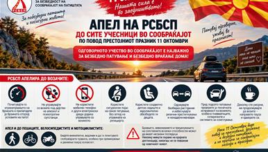 РСБСП: Одговорното учество во сообраќајот е најважно за безбедно патување и безбедно враќање дома
