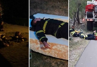 Пожарникарите паднаа на асфалтот од умор по гаснењето на големиот пожар кај Шибеник (ВИДЕО)