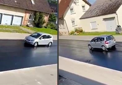 Со Хонда влетал во свеж асфалт (ВИДЕО)