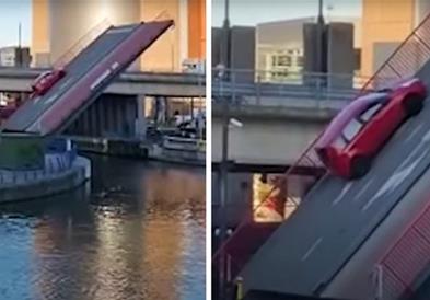 Семејство останало заробено во автомобил на мост што се крева, па почнале да се лизгаат (ВИДЕО)