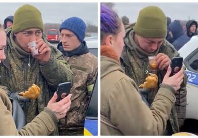 Украинци му даваат храна и чај на руски војник, снимката е хит (ВИДЕО)