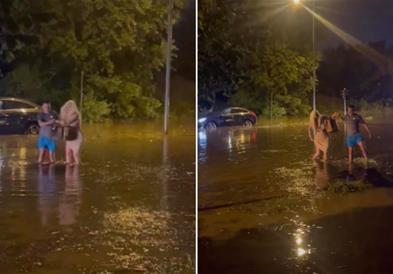 Видео: Карлеуша заглави на поплавена улица во Белград 
