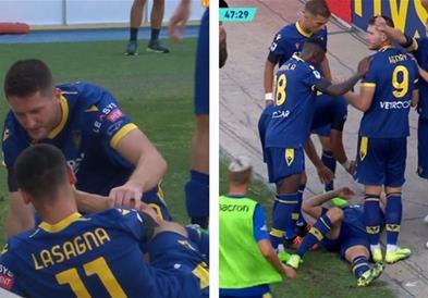 Фудбалер на Верона од радост му го „извади“ забот на соиграч (ВИДЕО)