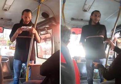 Бизарен грабеж во автобус: Крадецот чита наредби, патниците му се смеат (ВИДЕО)