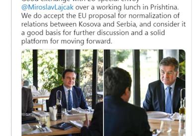 Курти по средбата со Лајчак: Го прифаќаме предлогот на ЕУ за дијалог меѓу Белград и Приштина