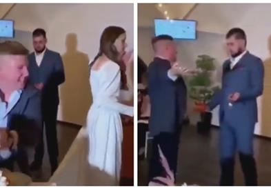 Пијан гостин на свадба ги гаѓа младенците со тортата, реакцијата на младоженоцот е хит (ВИДЕО)