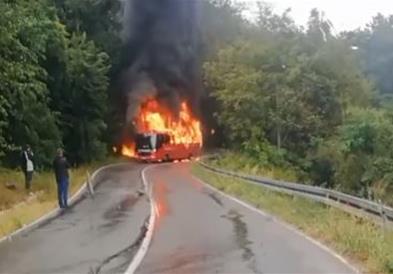 Видео: Изгоре градски автобус кај Белград