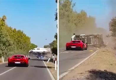 Дивееле со луксузно Ферари, па се забиле во кампер и изгореле (ВИДЕО)