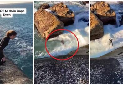 Две минути ужас: Момче скока од опасна карпа во разбранувано море, снимката е хит (ВИДЕО)
