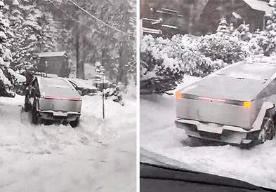 Cybertruck стана предмет за потсмев- се заглави во 20 сантиметри снег на влез во гаража (ВИДЕО)