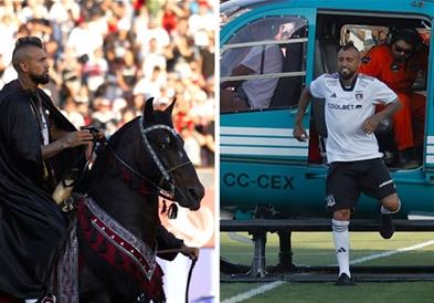 Фудбалер слета со хеликоптер на стадион и се прошета на коњ по теренот (ВИДЕО)