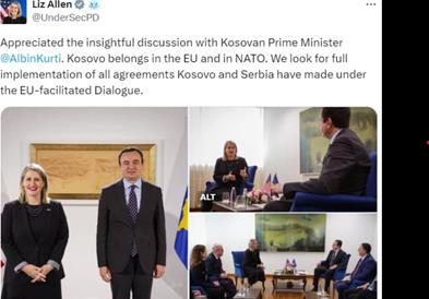 Ален на средба со Курти: Косово припаѓа во ЕУ и НАТО, да се спроведат договорите со Србија