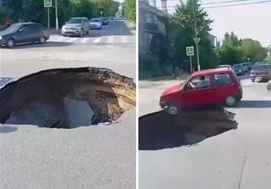 Среде крстосница се отвори огромна дупка, еден возач имал неверојатна среќа (ВИДЕО)