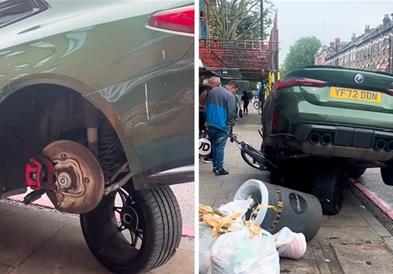 Луксузно БМВ се заби во паркиран велосипед- не помина добро (ВИДЕО)
