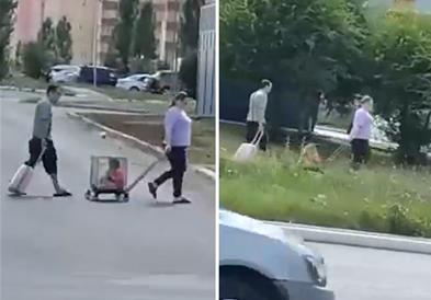 Бизарна сцена во град: Родители возат девојче во кафез, полицијата ги бара (ВИДЕО)