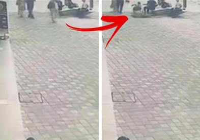 Снимен е моментот кога жена пропаѓа во 8 метри длабока дупка на патот и исчезнува (ВИДЕО)