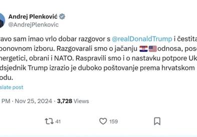 Пленковиќ: Само што имав многу добар разговор со Трамп