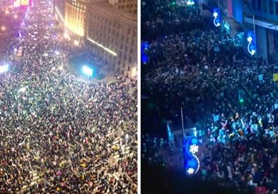 Во тек е масовен протест на студентите пред српската национална телевизија 