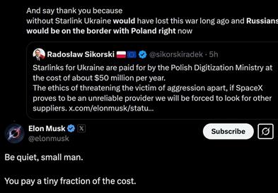 Маск и Рубио во кавга со полскиот министер за одбрана: Биди мирен, мало човече 