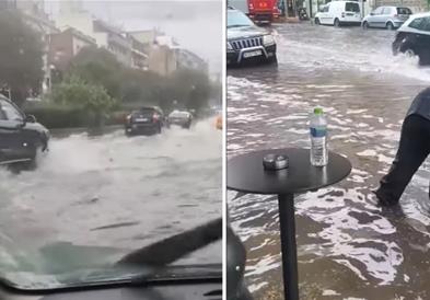 Невреме во Солун: Улиците за неколку минути се претворија во реки (ВИДЕО)