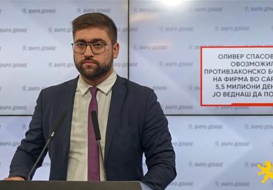 Манасиевски: Оливер Спасовски овозможил противзаконско богатење на фирма во Сарај за 5,5 милиони денари, ЈО веднаш да постапи
