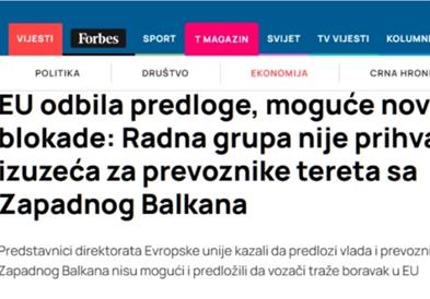 Вијести: ЕУ ги отфрли сите предлози на превозниците од Западен Балкан, можни се нови блокади