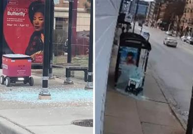 Два робота за достава уништија автобуска постојка- се движат со брзина од 8 км/час (ВИДЕО)