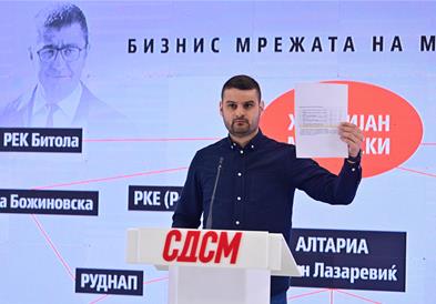 Димитријевиќ: Сања Божиновска внесува фирма од црната листа на САД во бизнис мрежата на Мицкоски
