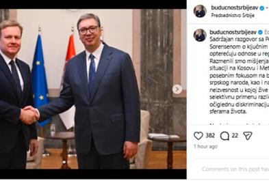 Вучиќ по средбата со Соренсен: Потезите на Приштина ги засилуваат тензиите и ја загрозуваат стабилноста