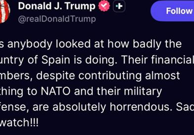 Трамп: Видовте ли колку лошо ѝ оди на Шпанија? Жално е да се гледа