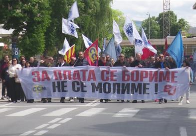 Првомајски протест на ССМ: Побараа повисоки плати и работнички права