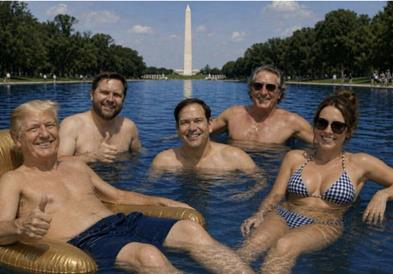 Релаксирано друштво ужива во вода-Чудна фотографија на претседателот Трамп