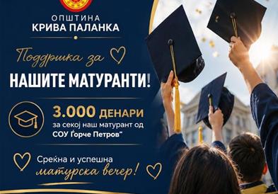 По 3.000 денари за секој матурант, Општина Крива Паланка четврта година по ред со поддршка за младите