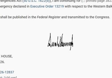 Трамп потпиша продолжување на националната вонредна состојба за Западен Балкан
