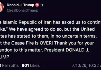 Трамп: Иран побара продолжување на преговорите и се согласивме, но примирјето заврши 