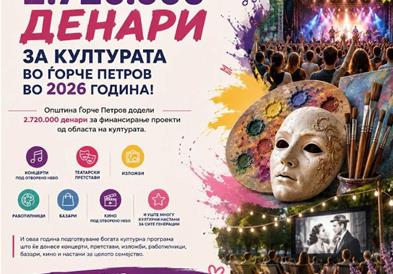 Со 2.720.000 денари Општина Ѓорче Петров ќе поддржи проекти од областа на културата во 2026 година