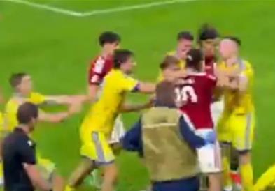 Унгарски и украински фудбалери се степаа среде натпревар (ВИДЕО)